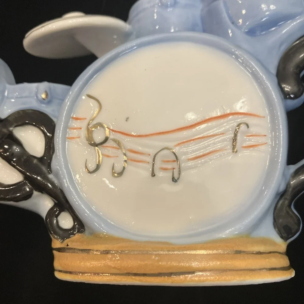 Drum Set Kit Teapot Blue RARE Decor Drummer Music Band Theme Tea Pot Snare